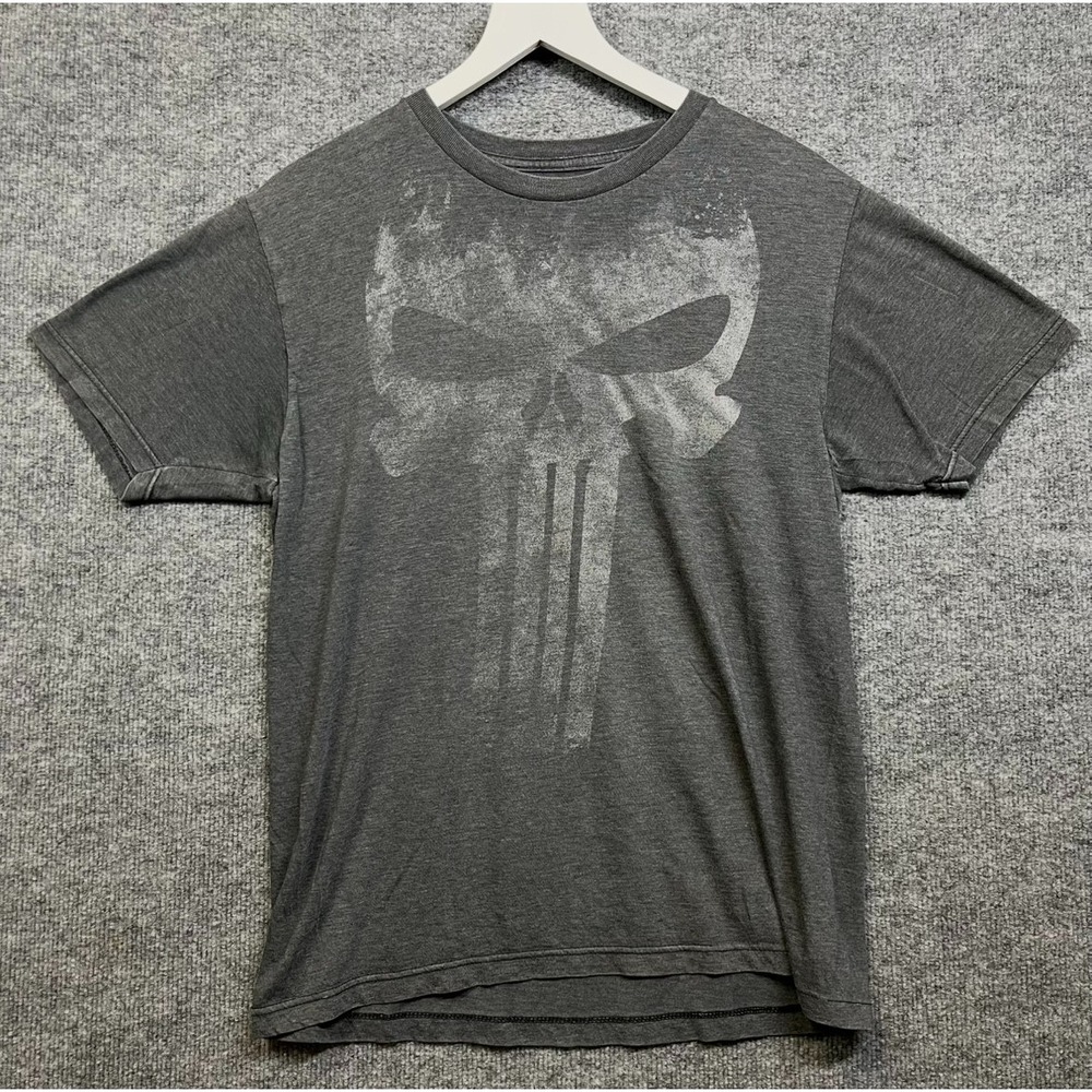 Vintage Marvel Punisher Skull Graphic T-Shirt Men's Dark Gray Crewneck - Medium
